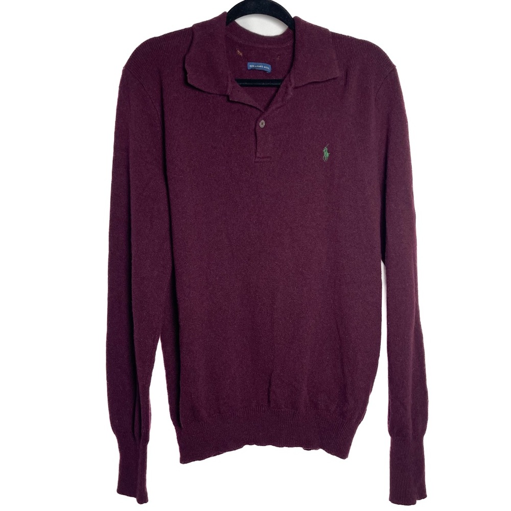 Vintage Polo Ralph Lauren Sweater Lambswool Burgundy Collared Neck Lightweight M